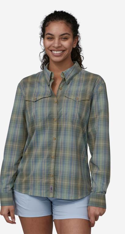 Camisas Patagonia Long-Sleeved Sun Stretch Button Up Mujer Blancos | Ez4c2MBW