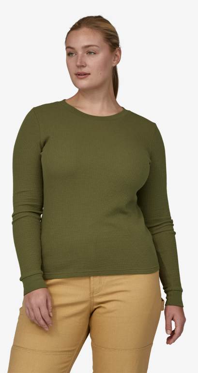 Camisas Patagonia Trabajo Waffle Crewneck Mujer Verdes | 6EDbtUxE