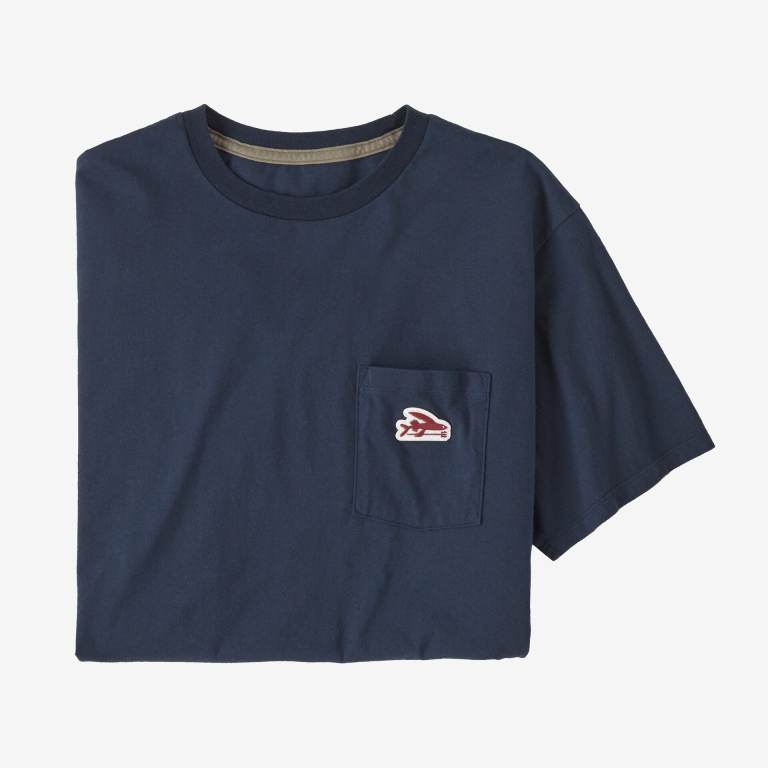 Camiseta Patagonia Flying Fish Patch Organic Pocket Unisex Azul Marino | jfGvTDfb