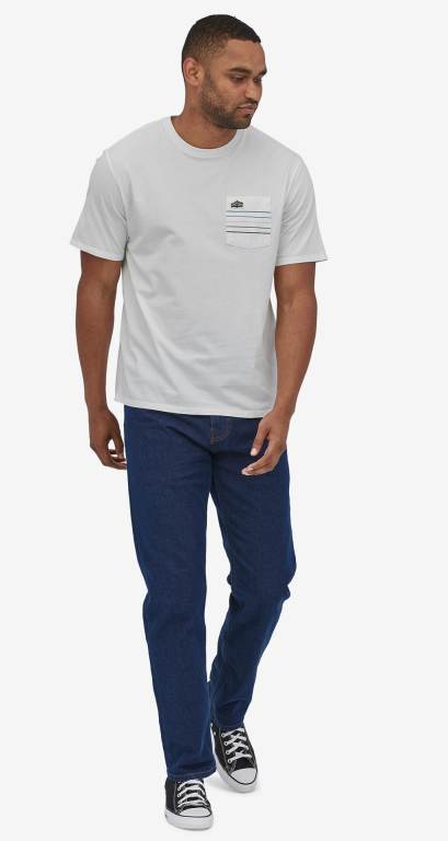 Camiseta Patagonia Line Logo Ridge Stripe Organic Pocket Hombre Blancos | 9RjscAdh