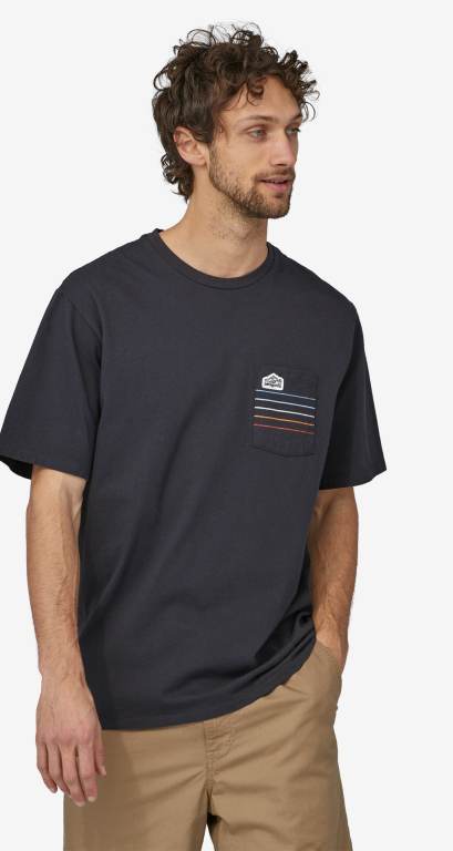 Camiseta Patagonia Line Logo Ridge Stripe Organic Pocket Hombre Negros | c5a1SdHz