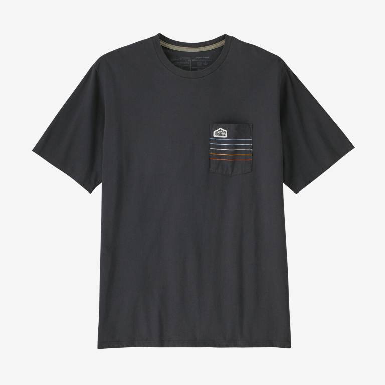 Camiseta Patagonia Line Logo Ridge Stripe Organic Pocket Hombre Negros | c5a1SdHz