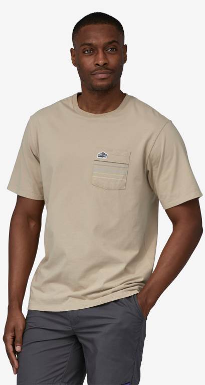 Camiseta Patagonia Line Logo Ridge Stripe Organic Pocket Hombre Marrom | ohoeQIJa