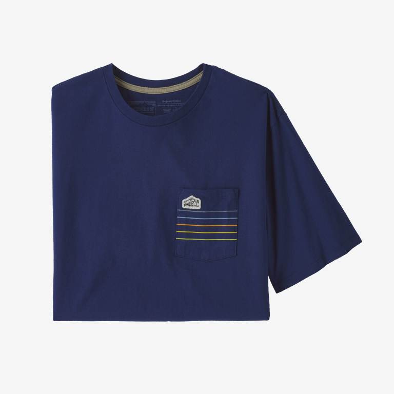 Camiseta Patagonia Line Logo Ridge Stripe Organic Pocket Hombre Azules | yQ2a0We2