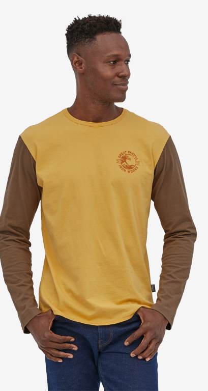 Camiseta Patagonia Long-Sleeved GPIWâ„¢ Crest Organic Baseball Hombre Amarillos | OkWJPO1C