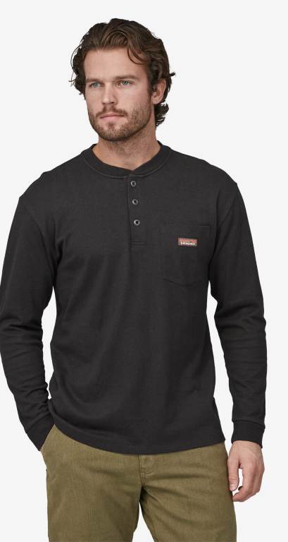 Camiseta Patagonia Long-Sleeved Trabajo Henley Pocket Hombre Negros | RtOqouM5