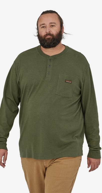 Camiseta Patagonia Long-Sleeved Trabajo Henley Pocket Hombre Negros | RtOqouM5