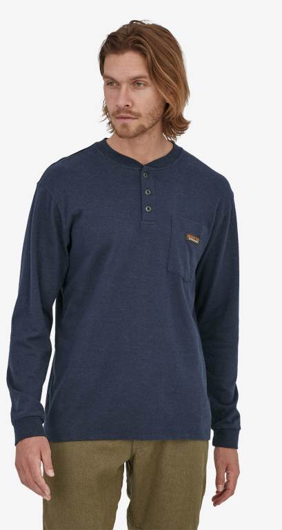 Camiseta Patagonia Long-Sleeved Trabajo Henley Pocket Hombre Azul Marino | otMTQOfF