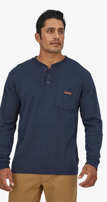 Camiseta Patagonia Long-Sleeved Trabajo Henley Pocket Hombre Azul Marino | otMTQOfF