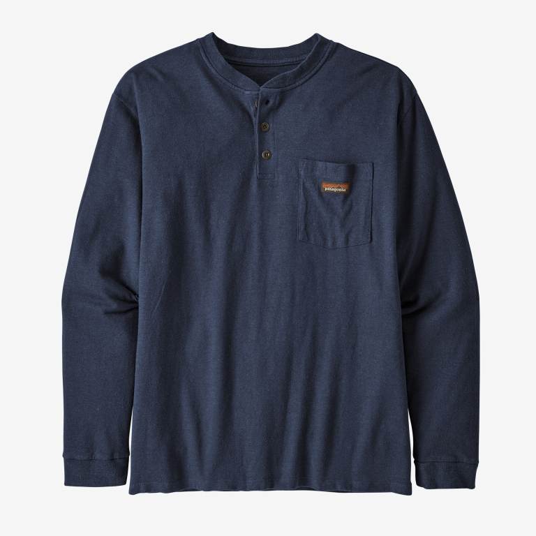 Camiseta Patagonia Long-Sleeved Trabajo Henley Pocket Hombre Azul Marino | otMTQOfF