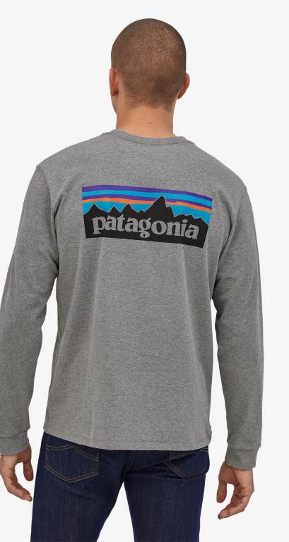 Responsibili-Tee® Patagonia Long-Sleeved P-6 Logo Responsibili-Â® Hombre Gravel | 81OCLGO2