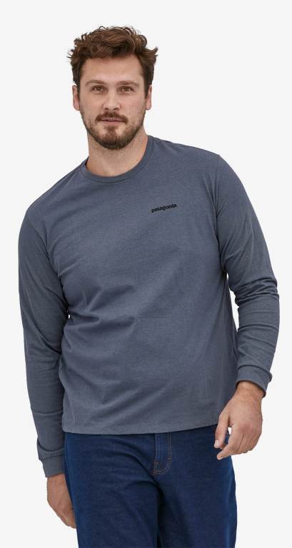 Responsibili-Tee® Patagonia Long-Sleeved P-6 Logo Responsibili-Â® Hombre Azules | 8X1j8ep3