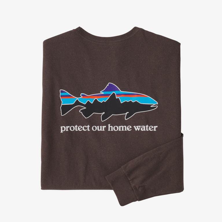 Responsibili-Tee® Patagonia Long-Sleeved Home Agua Trout Responsibili-Â® Hombre Marrom | DtWNUcx4