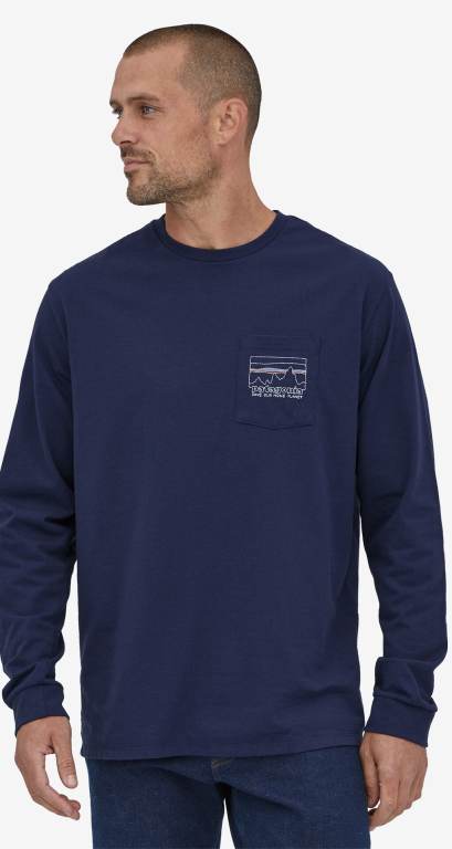 Responsibili-Tee® Patagonia Long-Sleeved '73 Skyline Pocket Responsibili-Â® Hombre Azules | cPpq6tTc