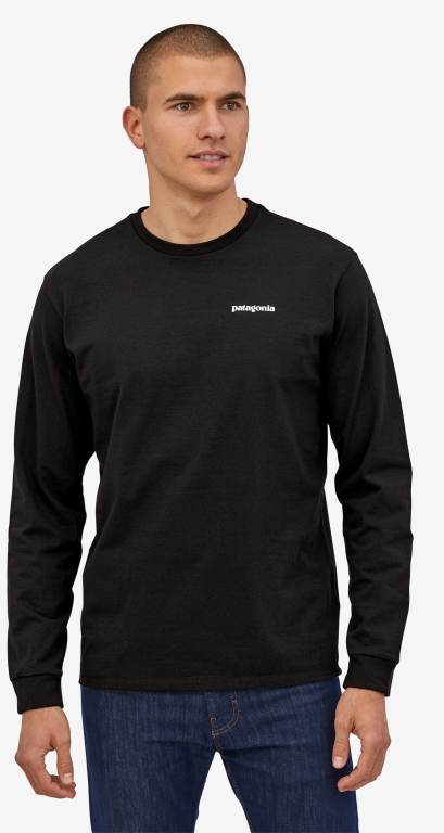 Responsibili-Tee® Patagonia Long-Sleeved P-6 Logo Responsibili-Â® Hombre Negros | eA8FL1Kn