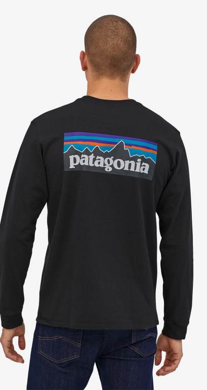 Responsibili-Tee® Patagonia Long-Sleeved P-6 Logo Responsibili-Â® Hombre Negros | eA8FL1Kn