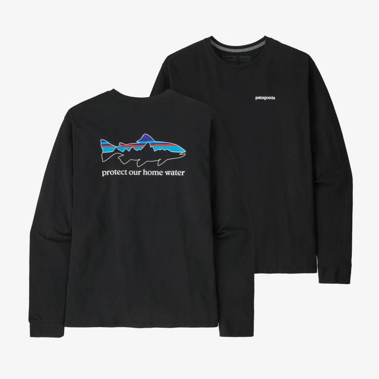 Responsibili-Tee® Patagonia Long-Sleeved Home Agua Trout Responsibili-Â® Hombre Negros | j9KIKpmh