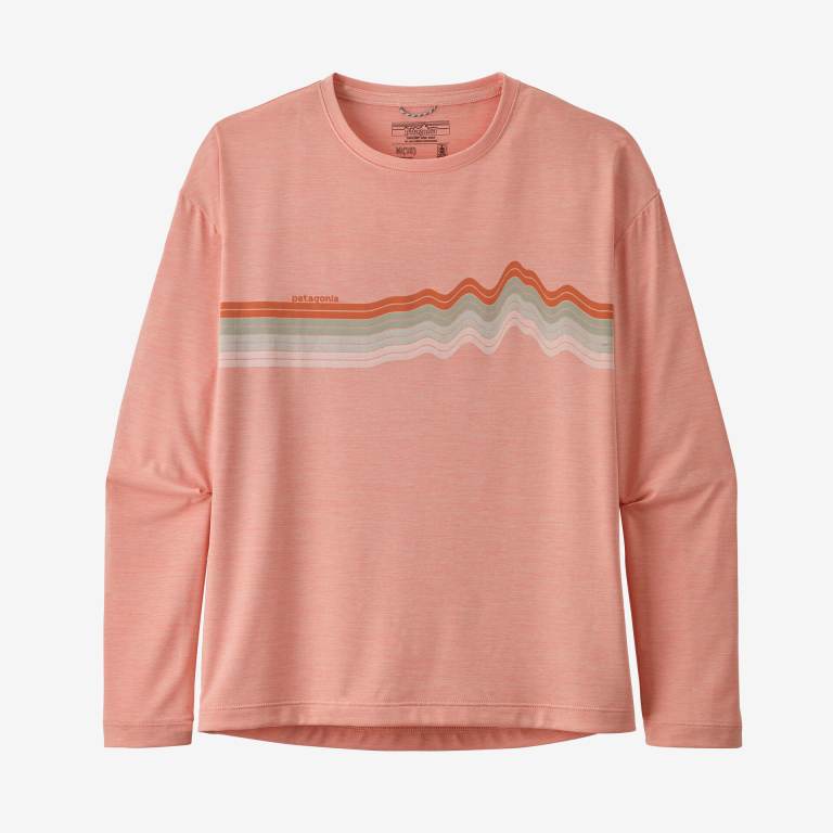 Camiseta Patagonia Girls' Long-Sleeved CapileneÂ® Cool Daily Niños Stripes/Pink | 15BZn1ck