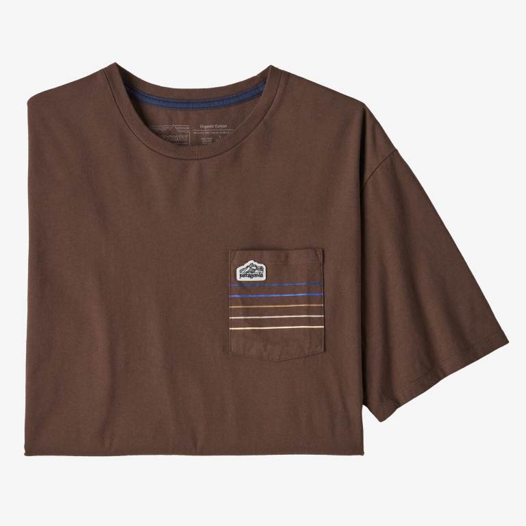 Camiseta Patagonia Line Logo Ridge Stripe Organic Pocket Hombre Marrom | RtesHDvk