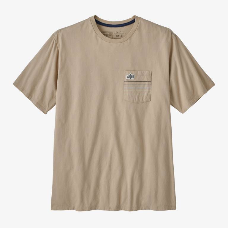 Camiseta Patagonia Line Logo Ridge Stripe Organic Pocket Hombre Marrom | ohoeQIJa