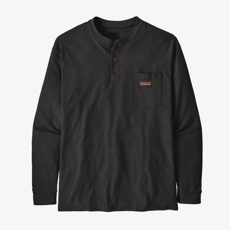 Camiseta Patagonia Long-Sleeved Trabajo Henley Pocket Hombre Negros | RtOqouM5