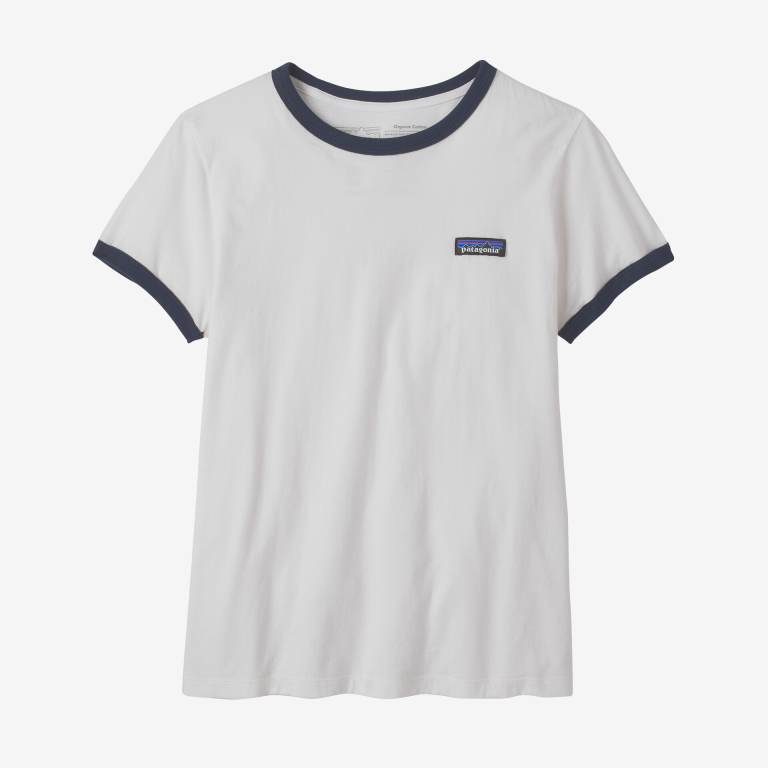 Camiseta Patagonia P-6 Label Organic Ringer Mujer Blancos | CWT1Pr6f