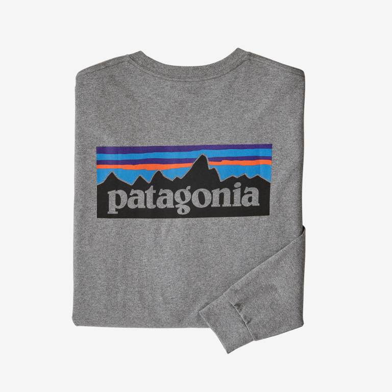 Responsibili-Tee® Patagonia Long-Sleeved P-6 Logo Responsibili-Â® Hombre Gravel | 81OCLGO2