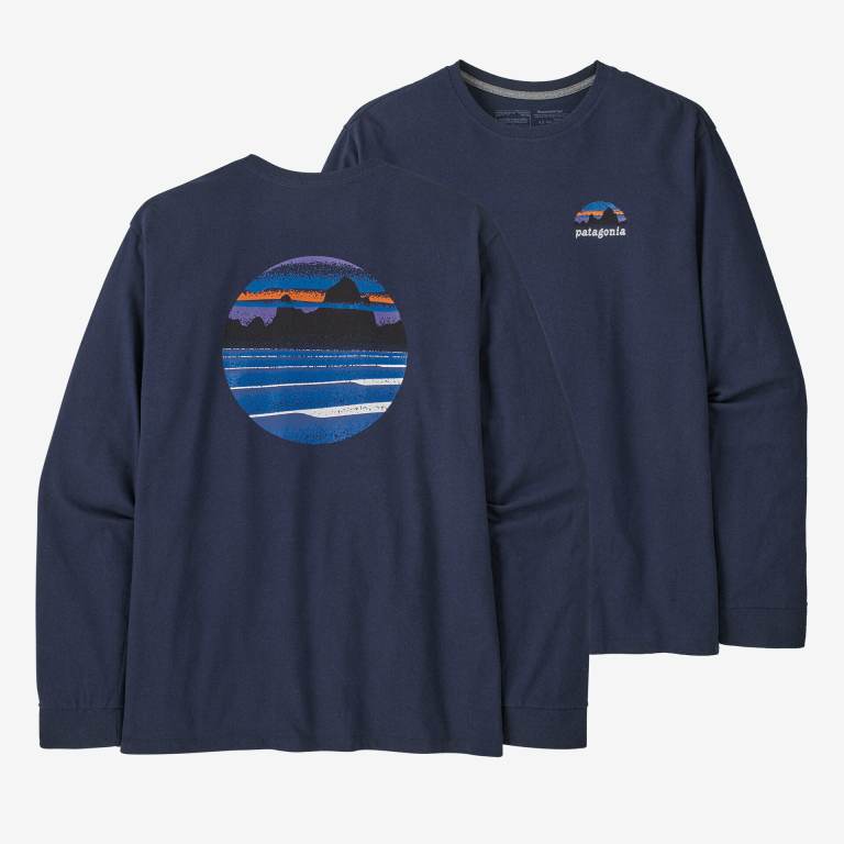 Responsibili-Tee® Patagonia Long-Sleeved Skyline Stencil Responsibili-Â® Hombre Azul Marino | BLuPkE8J