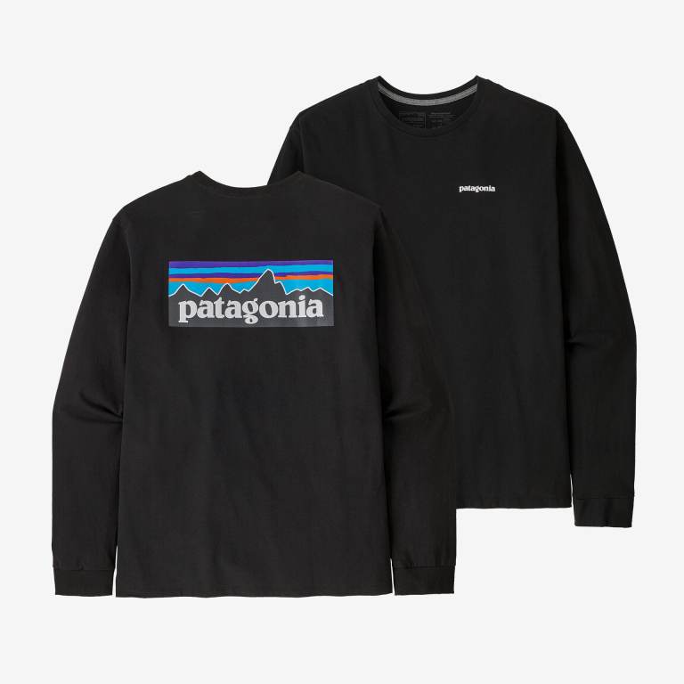 Responsibili-Tee® Patagonia Long-Sleeved P-6 Logo Responsibili-Â® Hombre Negros | eA8FL1Kn