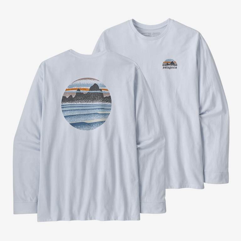 Responsibili-Tee® Patagonia Long-Sleeved Skyline Stencil Responsibili-Â® Hombre Blancos | tmeDLeSa