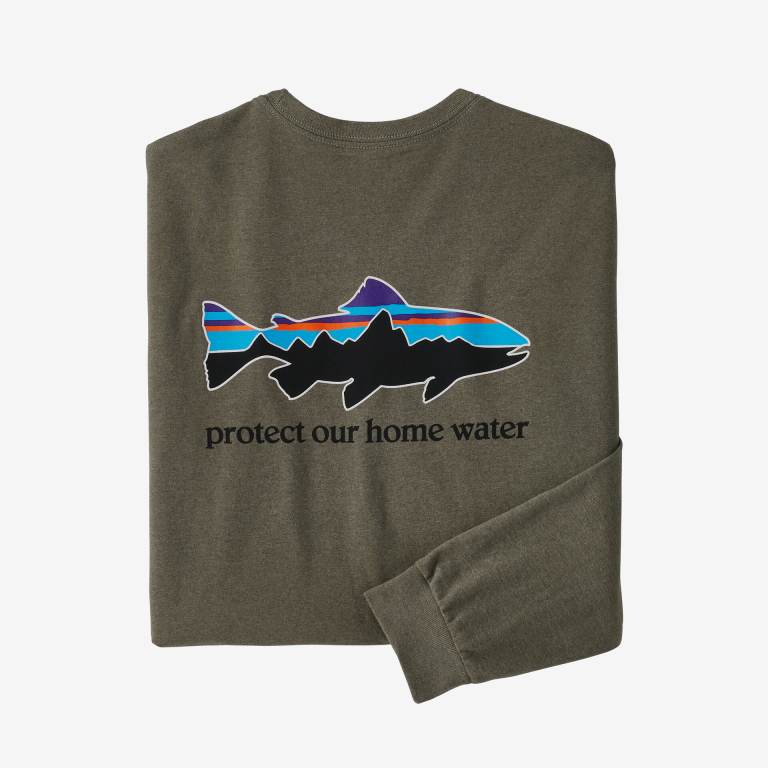 Responsibili-Tee® Patagonia Long-Sleeved Home Agua Trout Responsibili-Â® Hombre Verdes | xtIRqKic